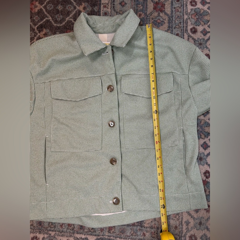 Anthropologie Maeve Houndstooth Green Knit Oversized Trucker Jacket - Picture 8 of 8